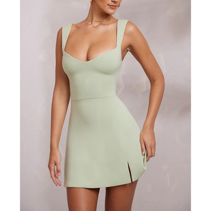 Sexy Sling Backless Dress Women Solid Color Spaghetti Strap Hip Wrap Short Dress for Party Nightclub