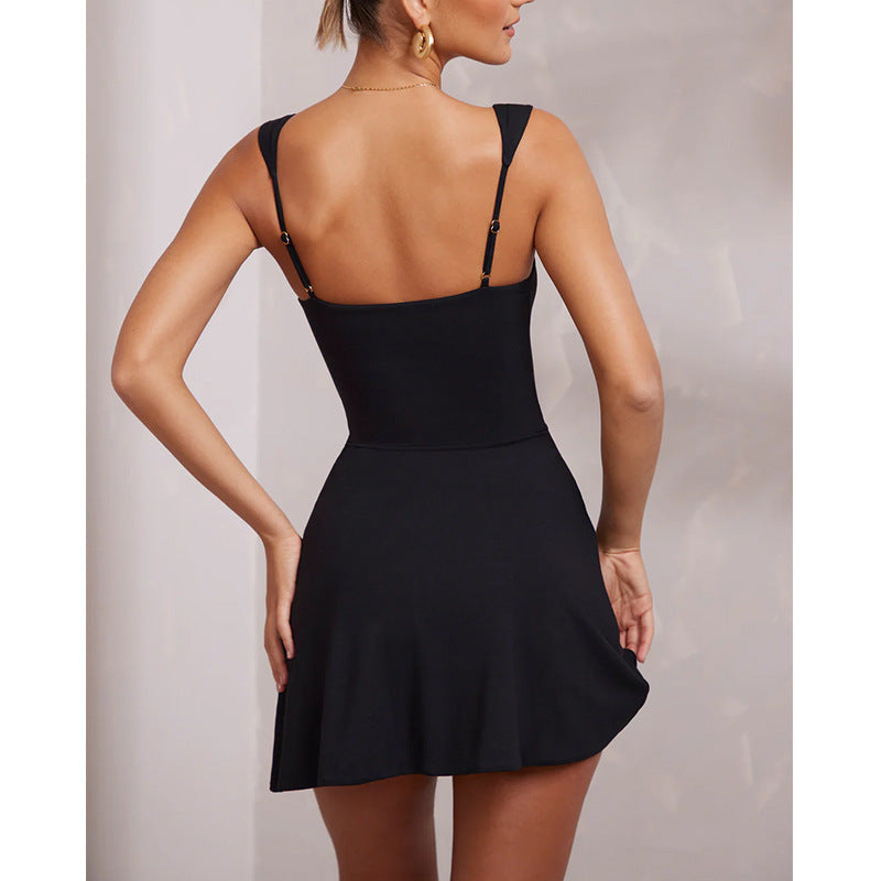 Sexy Sling Backless Dress Women Solid Color Spaghetti Strap Hip Wrap Short Dress for Party Nightclub