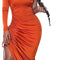 Women Sexy Bodycon Ruched Dress One Shoulder Long Sleeve Mock Neck Party Dress Drawstring Side Midi Dress Orange XL